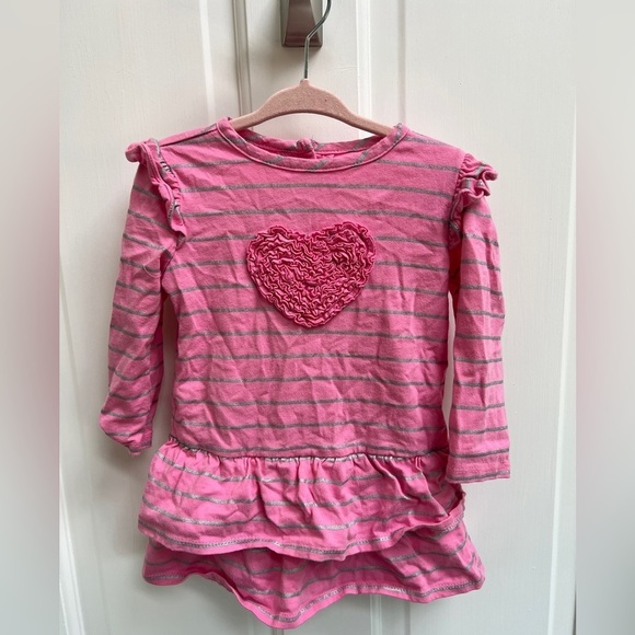 Crazy 8 Other - Crazy 8 18-24M Pink and Silver Striped Heart Girls Long Sleeve Dress